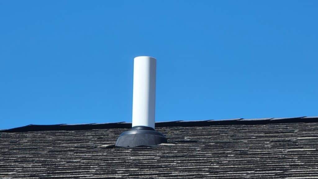 image of vent pipe on the roof that should be free of obstructions if the toilet is not going to drain when the washing machine drains.