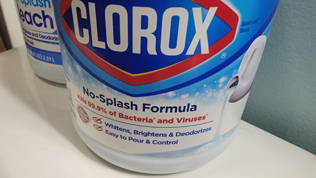 image showing bleach that should be used to clean a toilet that has overflowed with poop.