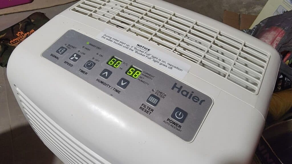 image showing a dehumidifier working to keep the moisture down and stop a condensating toilet.